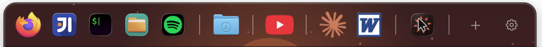 The WhimPop favorites rail with app, folder, and website icons