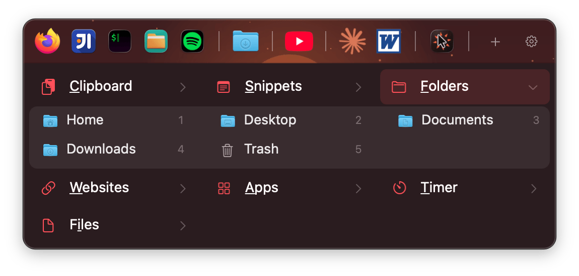 The WhimPop panel navigated by keyboard
